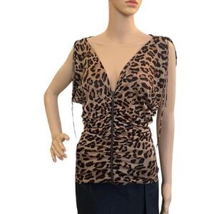 Women's Express Brown Leopard Print V-Neck Blouse Size S
